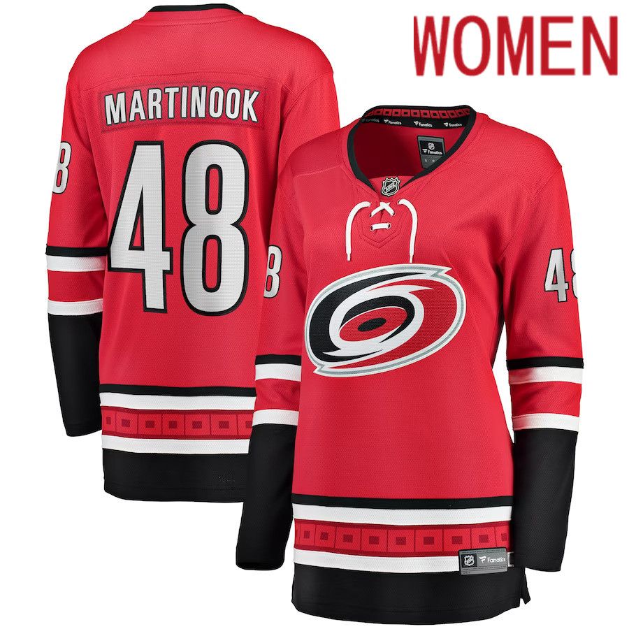 Women Carolina Hurricanes #48 Jordan Martinook Fanatics Branded Red Home Breakaway Player NHL Jersey